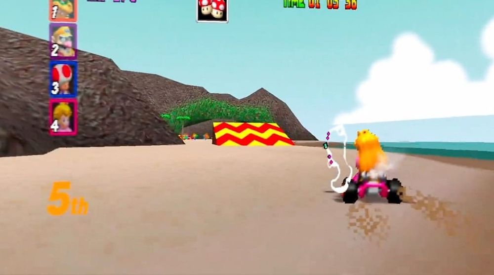 Peach racing in VR version of Mario Kart
