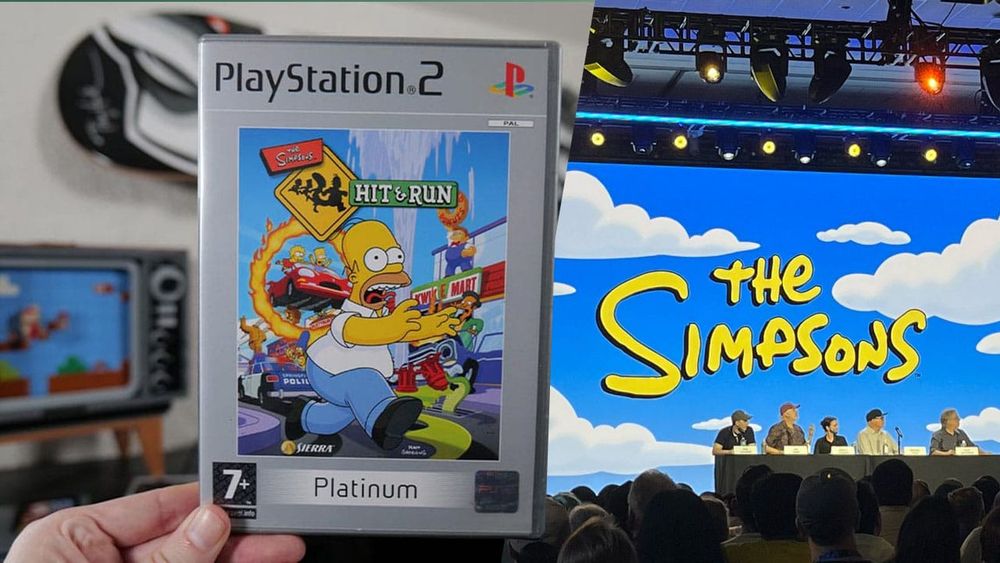 Simpsons Hit and Run game and the team on a panel