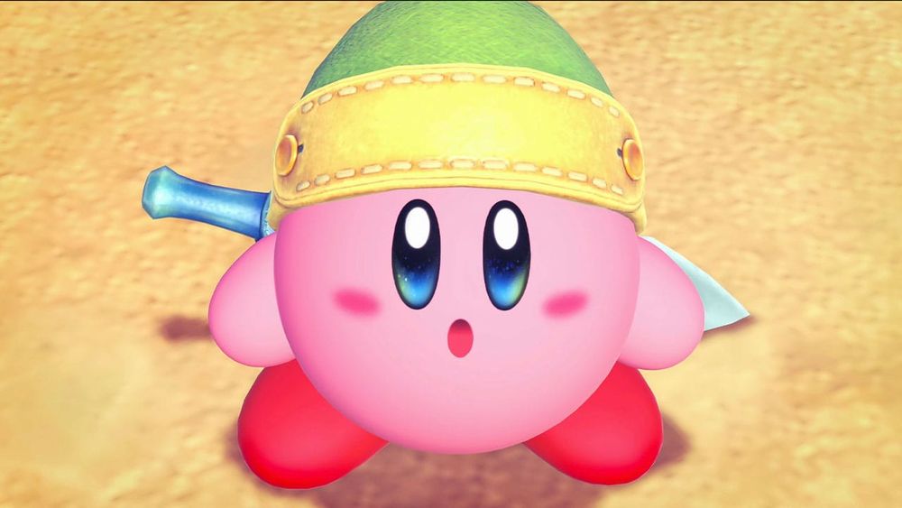 Kirby looking up at the camera