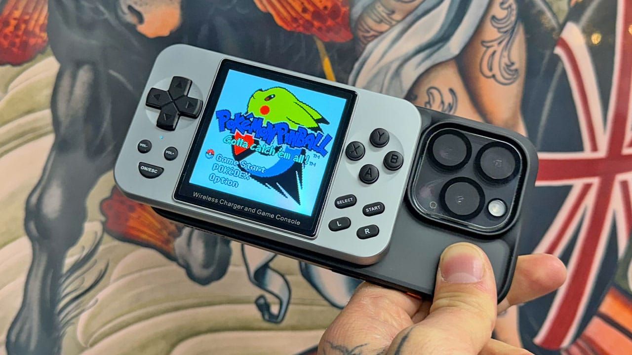 Seb's phone with a handheld attached to it. 