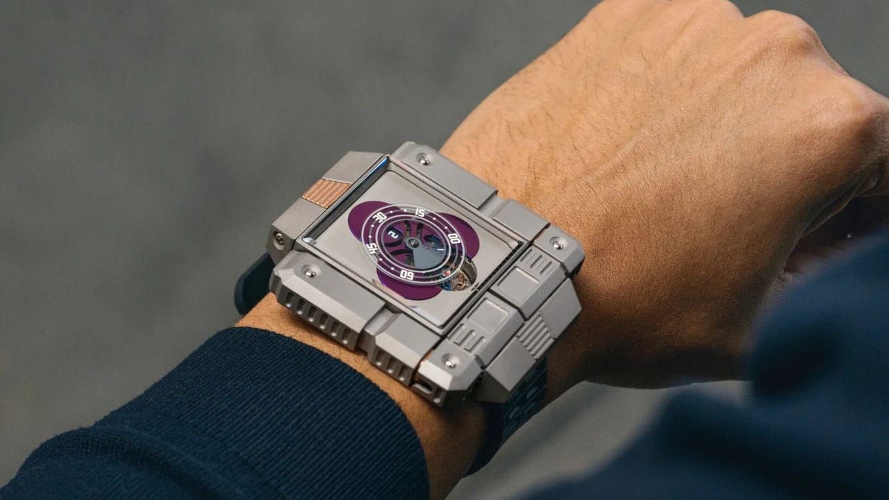 A chrome and magenta watch from HAUTLENCE
