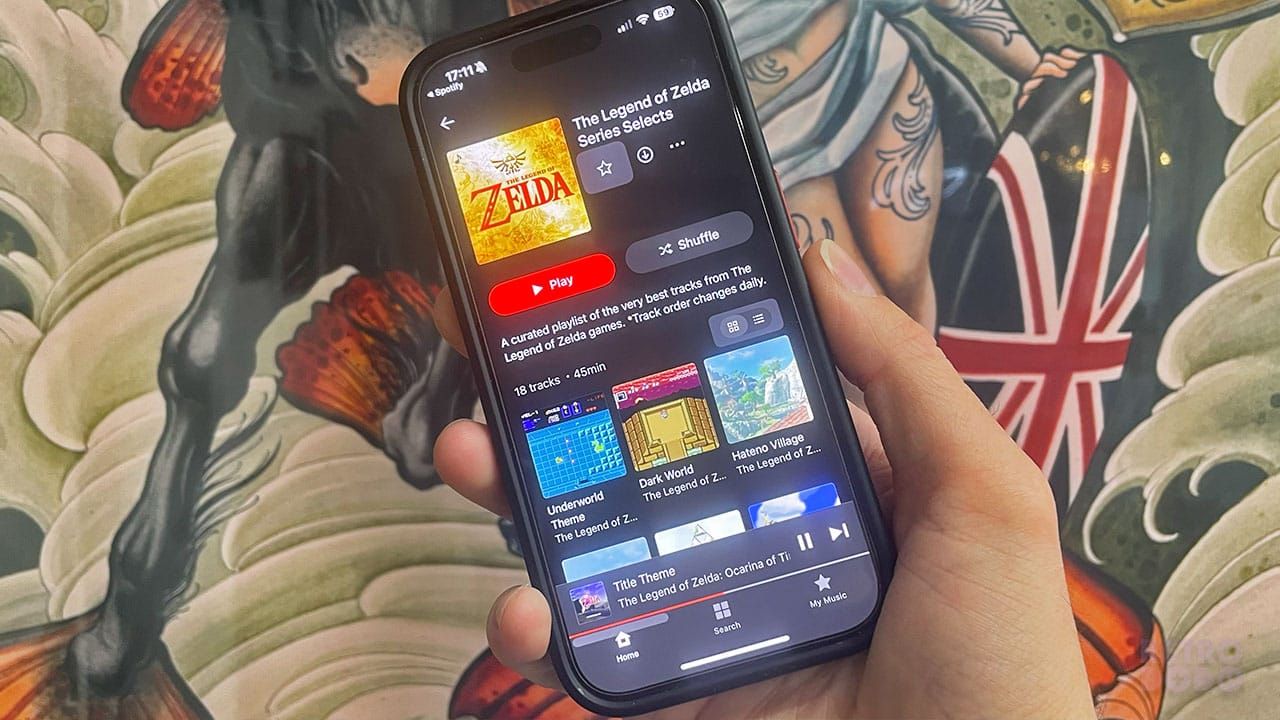 Seb's phone with Nintendo Music open