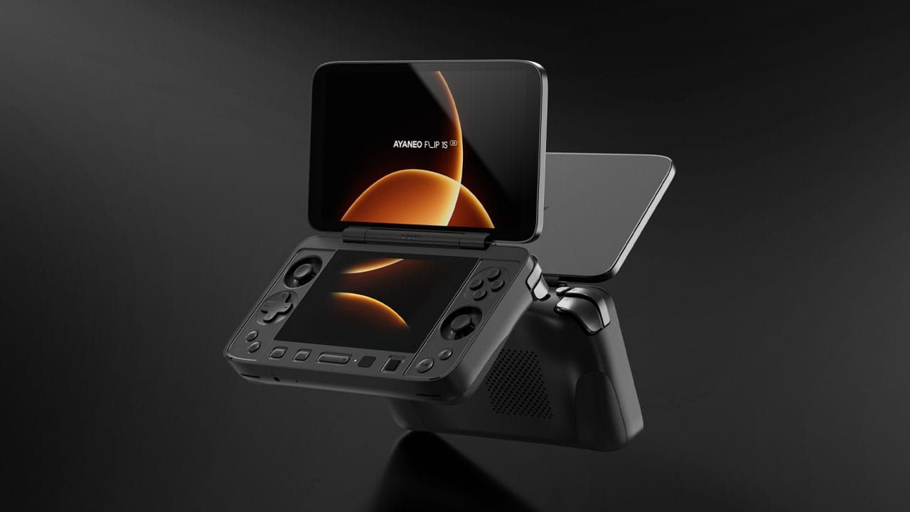 Black clamshell handheld from AYANEO