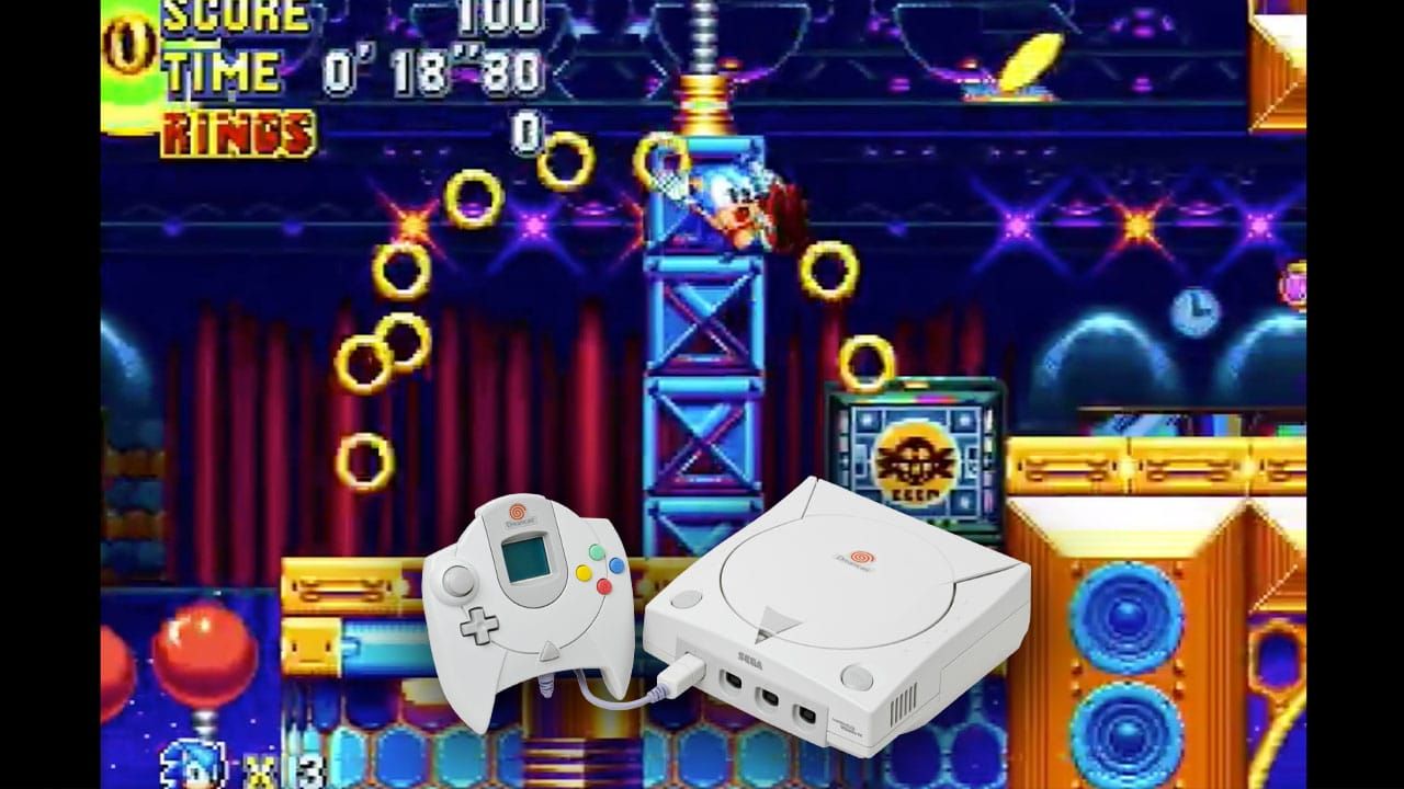 Sonic gameplay with a Dreamcast on top