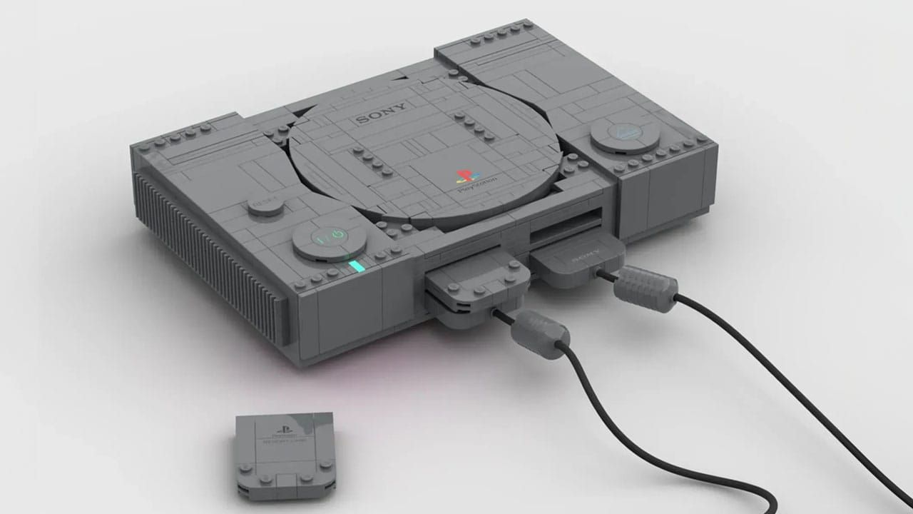 LEGO PS1 with memory cards and controller wires