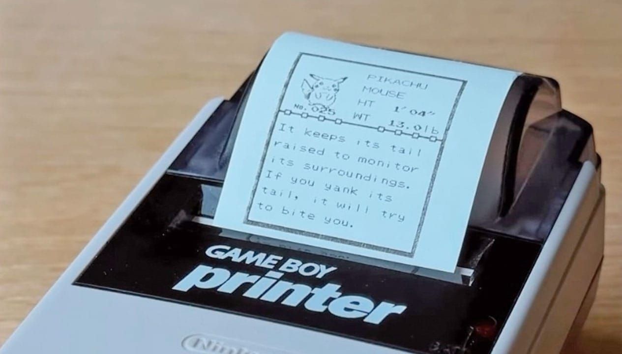 A Game Boy Printer with a Pokédex entry for Pikachu on it 