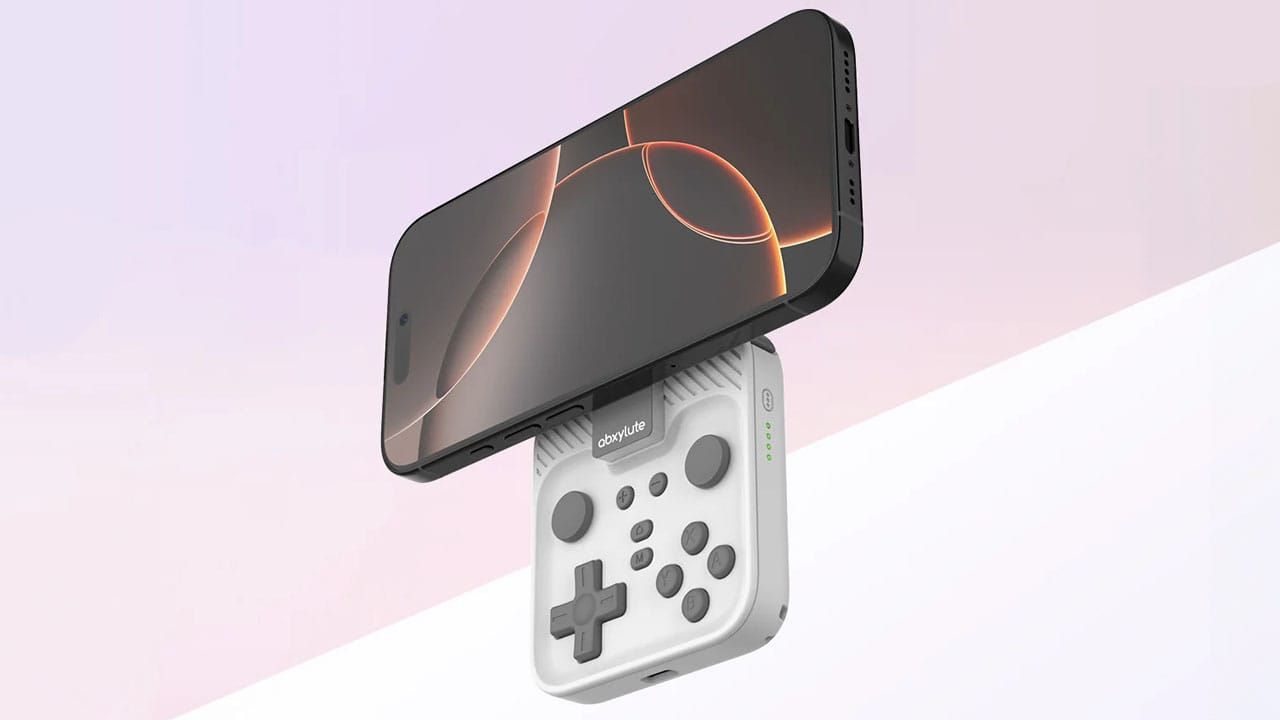 Abxylute Snap-On Mobile Gamepad on a phone