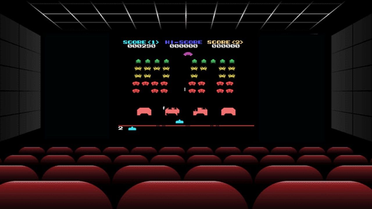 Space Invaders gameplay on a cinema screen 