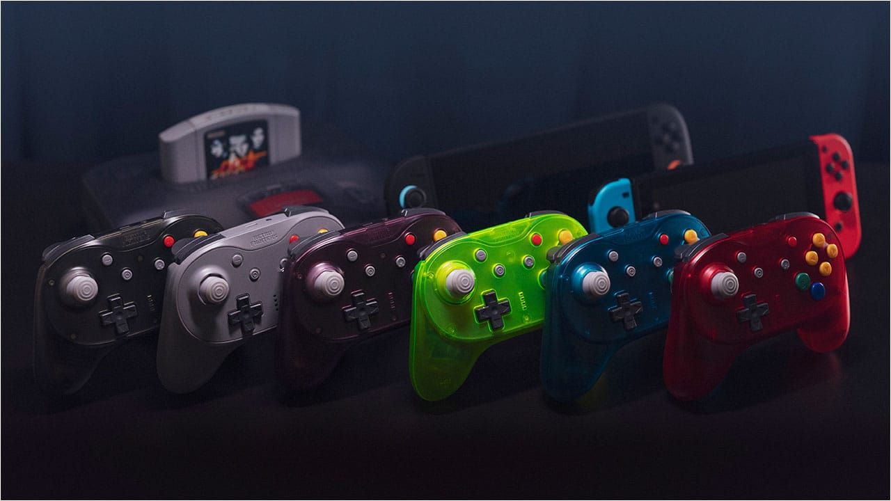 All 6 Retro Fighters Brawler64 Pro controllers with the N64 and both Switch consoles 