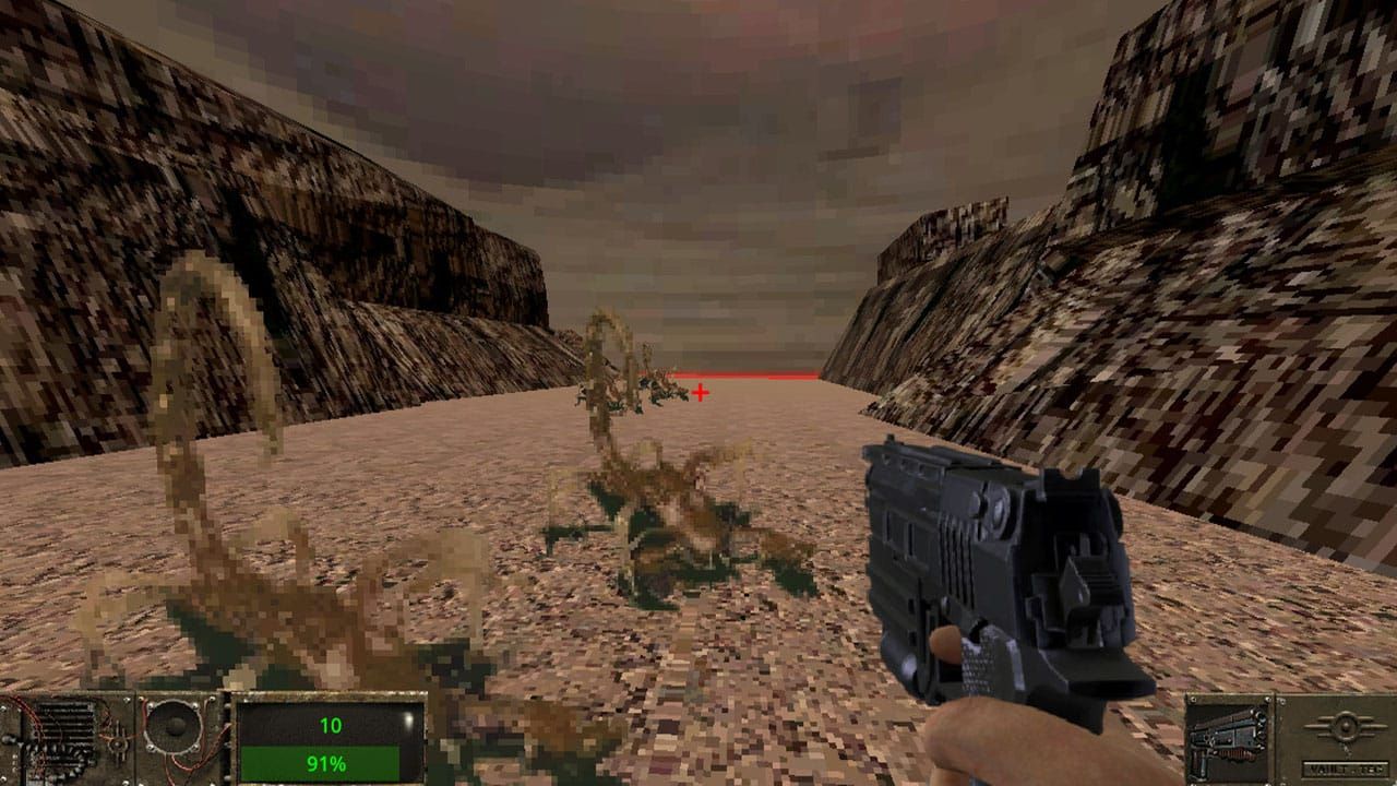 Gameplay of Fallout 1 3D with scorpion enemies