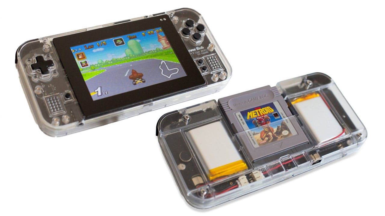 Two images (back and front) of the Game Bub handhelds