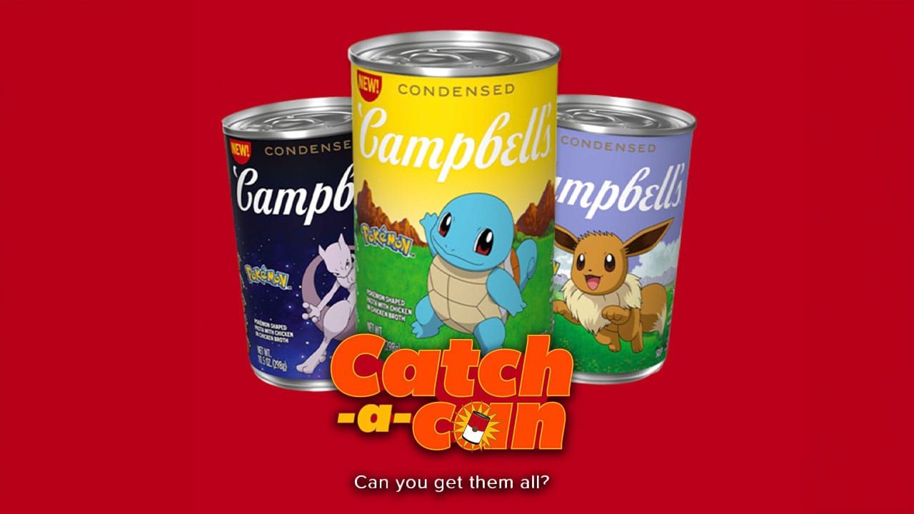 Three tins of Campbell's soup and the competition logo