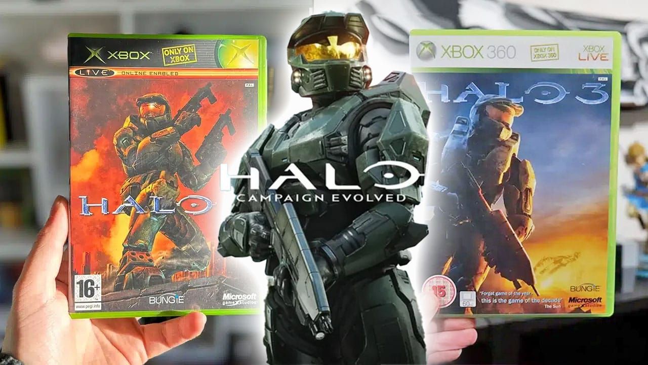 Halo 2 and 3 game case images with the Master Chief in the middle