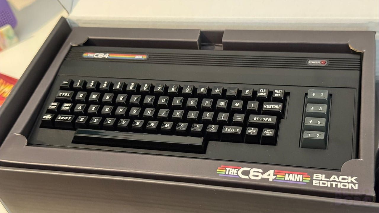 The C64 Mini: Black Edition inside its cardboard housing
