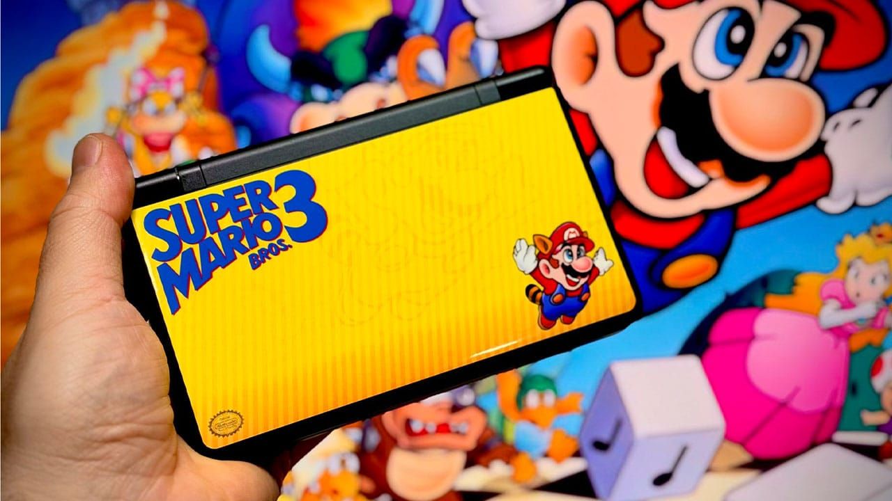 An image of an AYN Thor with a Super Mario Bros 3 sticker on it. 