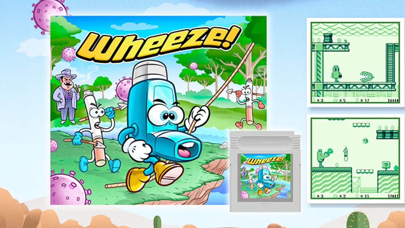 Marketing materials for Wheeze! Game Boy game