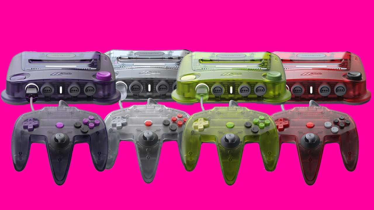 Four M64 consoles with matching controllers