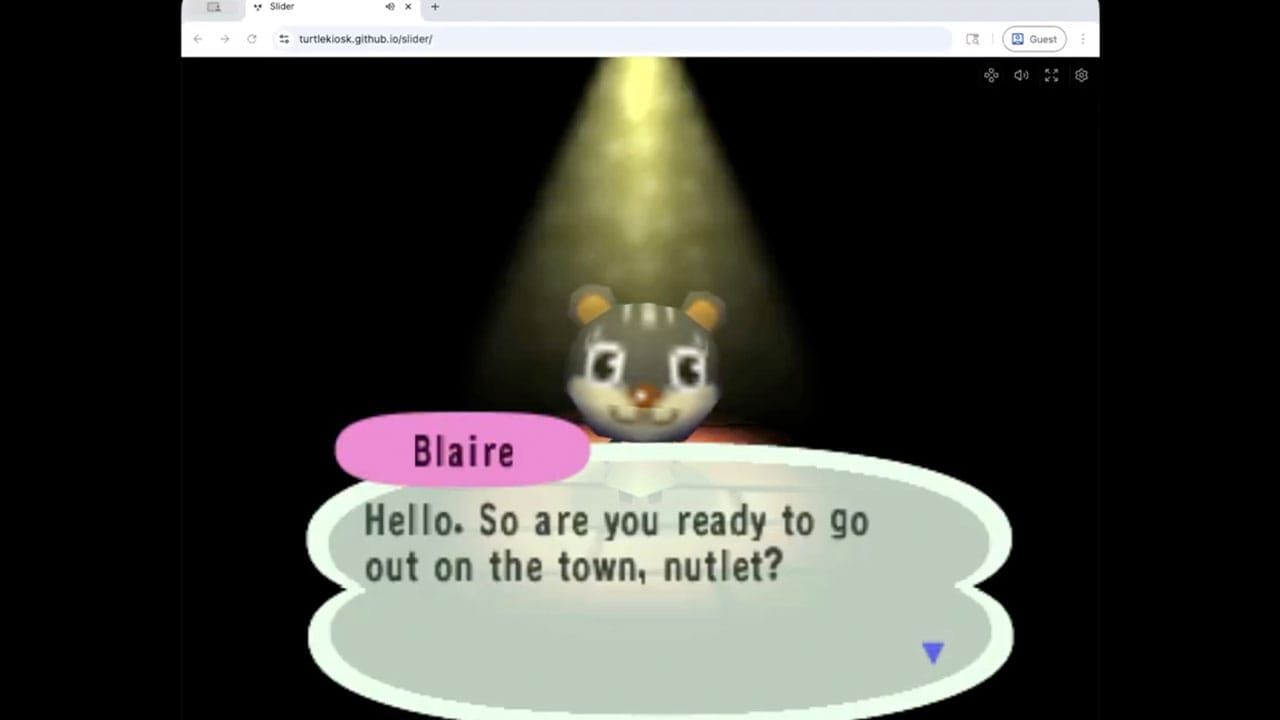 Screenshot of Animal Crossing running on web browser