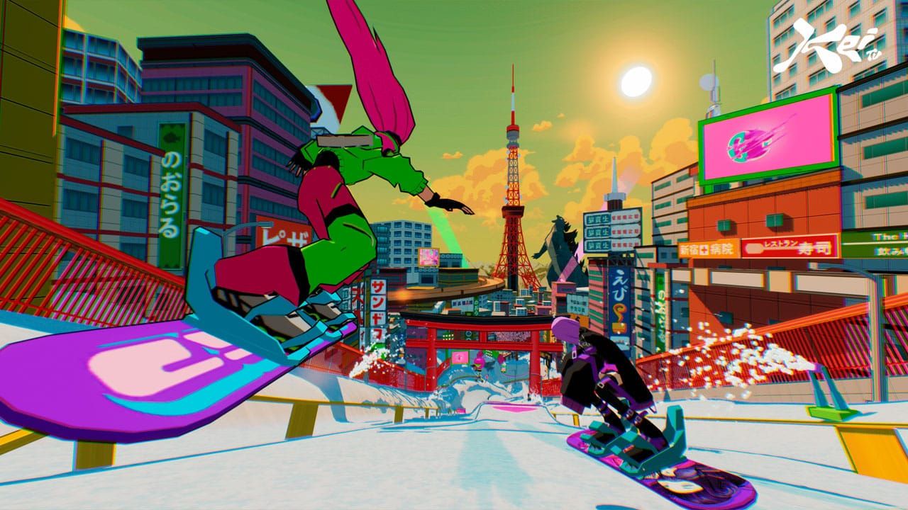 Racers on a snowboard track