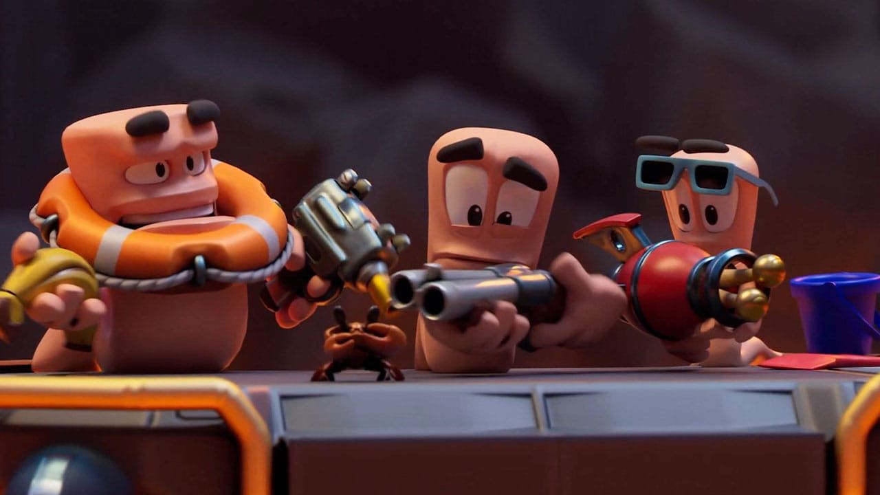 Worms holding weapons and accessories