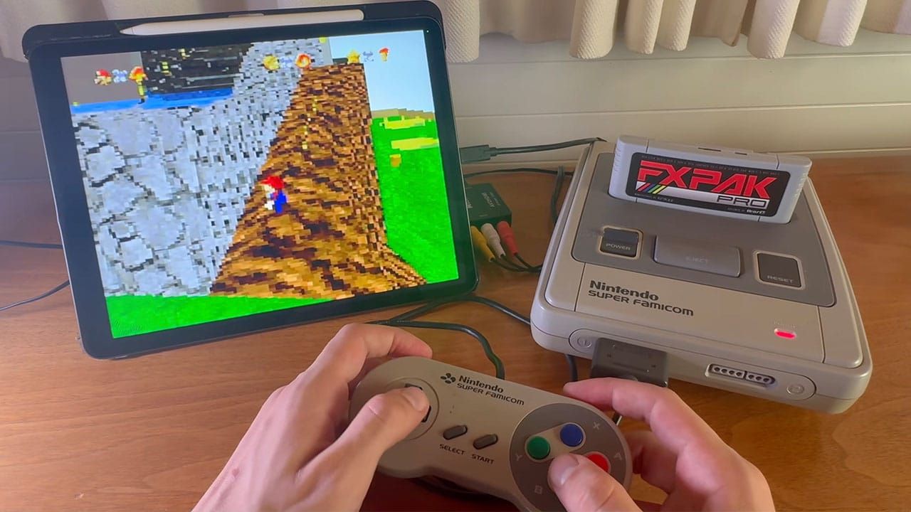 Super Mario 64 playingn on an iPad via a SNES