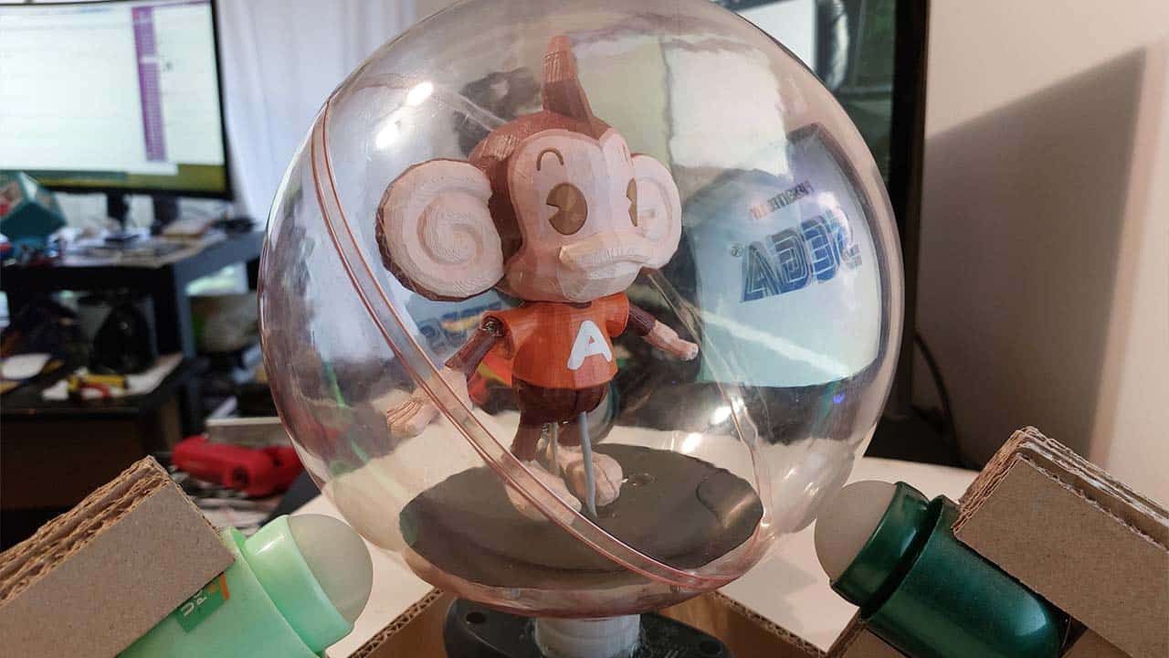 A close up of Tom Tilley's homemade Super Monkey Ball controller