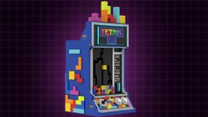 Front profile of the LEGO Ideas Tetris Arcade Set from Fabrick_89