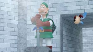 Wallace pulling the Master Sword from the pedestal in the Temple of Time