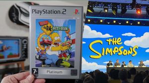 Simpsons Hit and Run game and the team on a panel