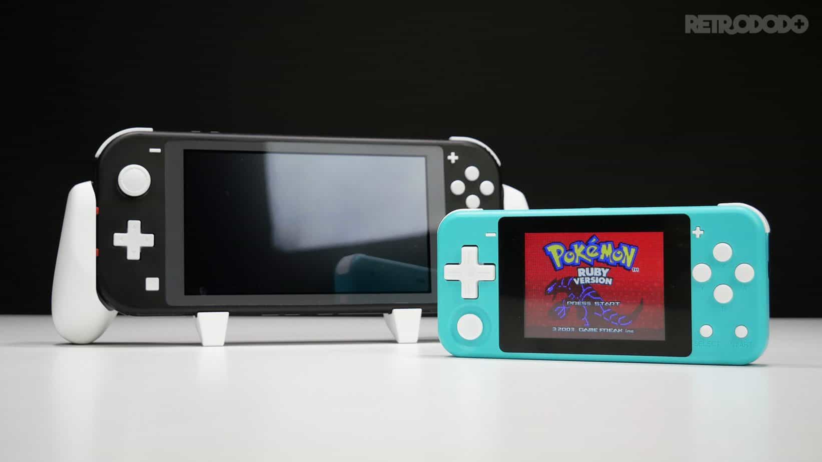 The Q90 next to a Nintendo Switch lite