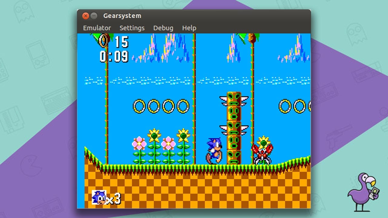 best Sega Master System emulators - GearSystem emulator gameplay showing Sonic