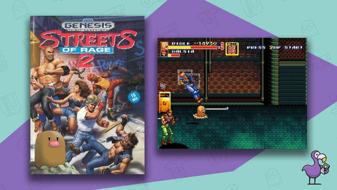 Streets of Rage cover with Diglett on the front and gameplay showing Diglett holding a metal pipe