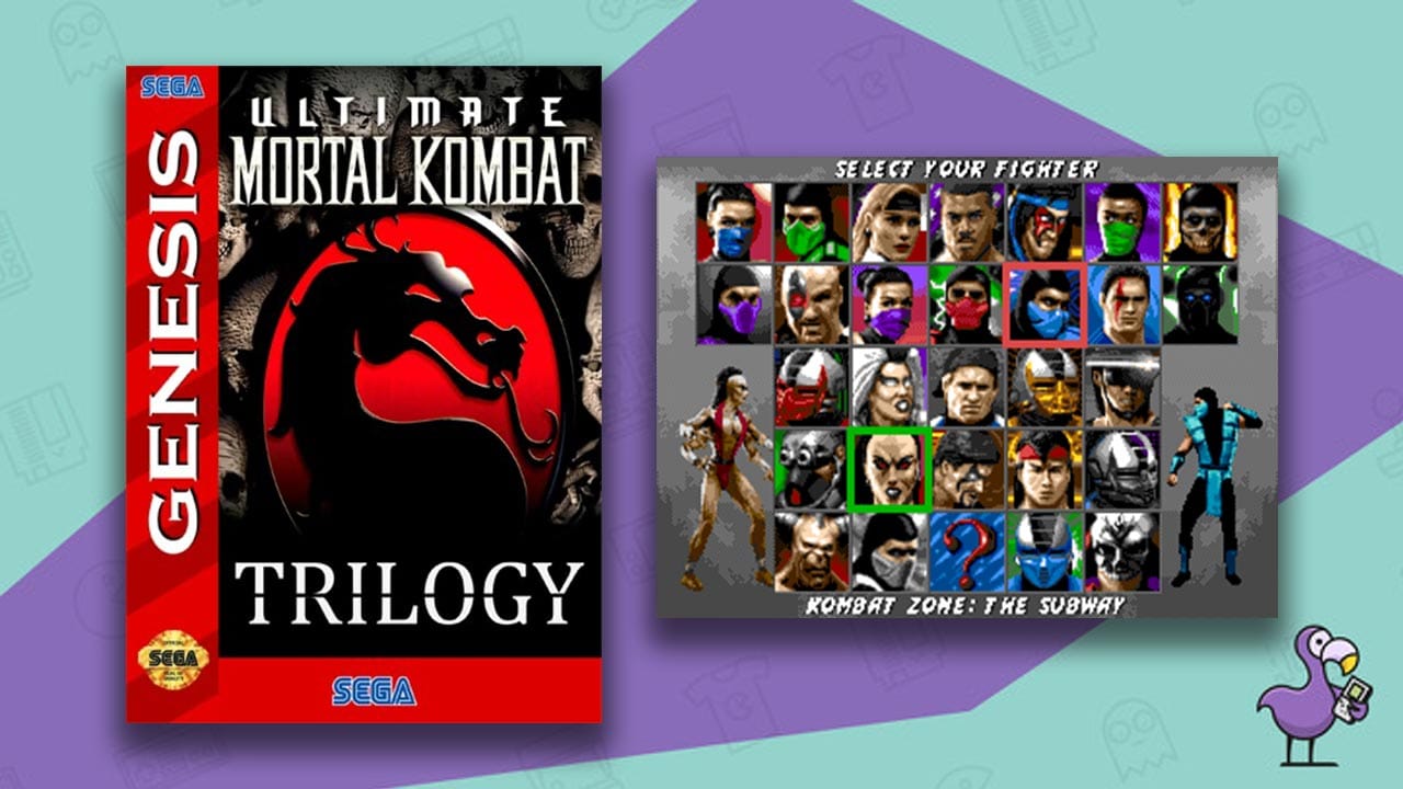 Rom hack cover for Ultimate Mortal Kombat Trilogy and the character selection screen