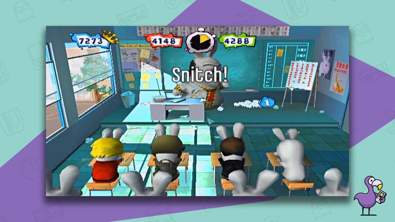Rayman Raving Rabbids: TV Party gameplay - mini game set in a school