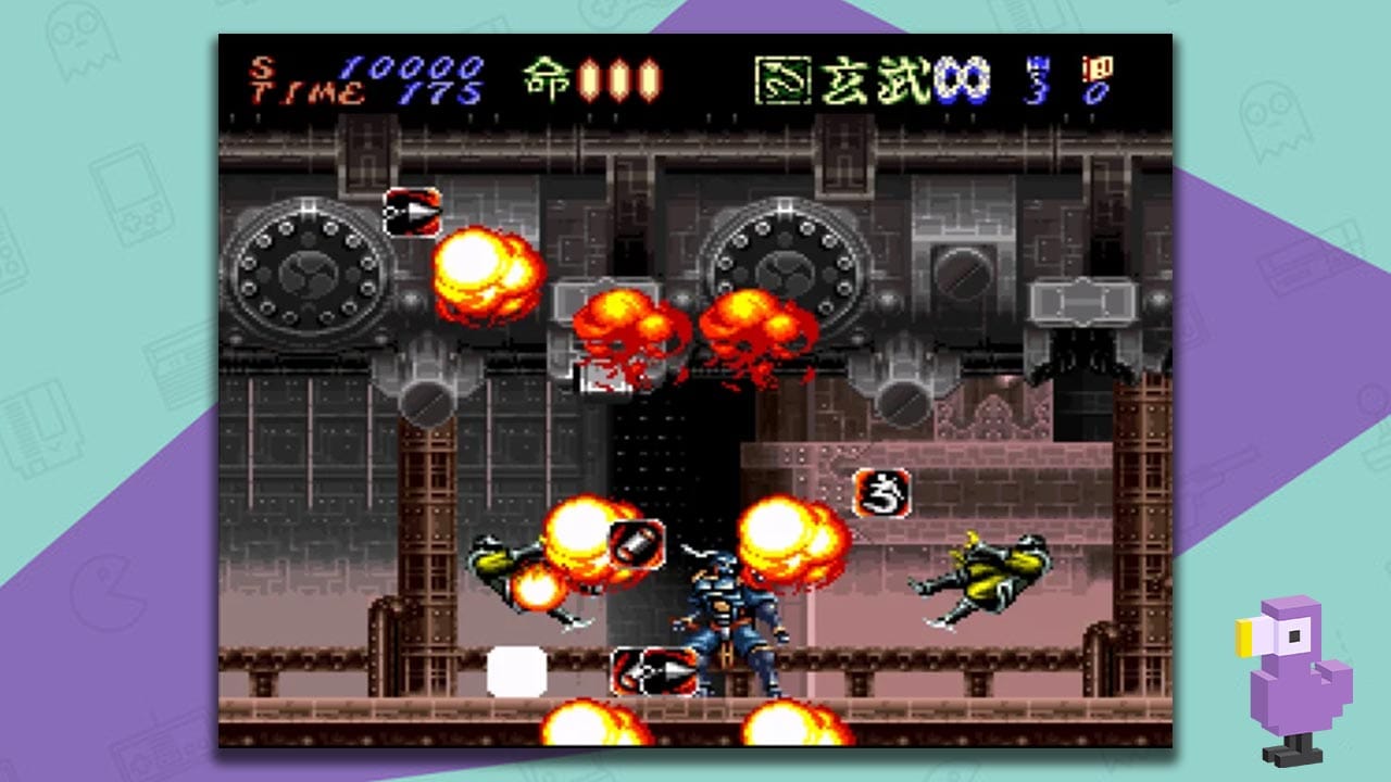 Hagane: The Final Conflict gameplay: Characters being blown backwards away from Hagane
