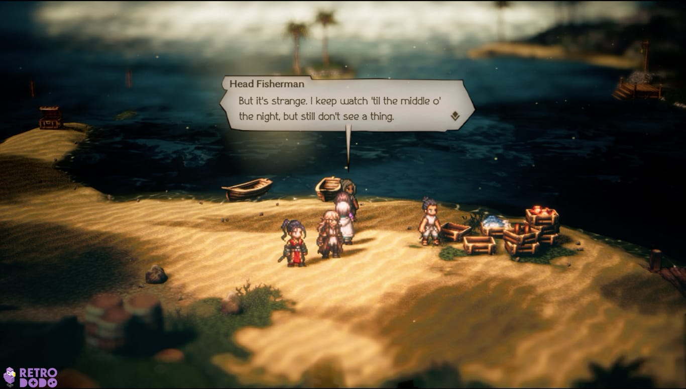 how to solve A Fish Filcher in Octopath Traveler II - Head Fisherman speaking
