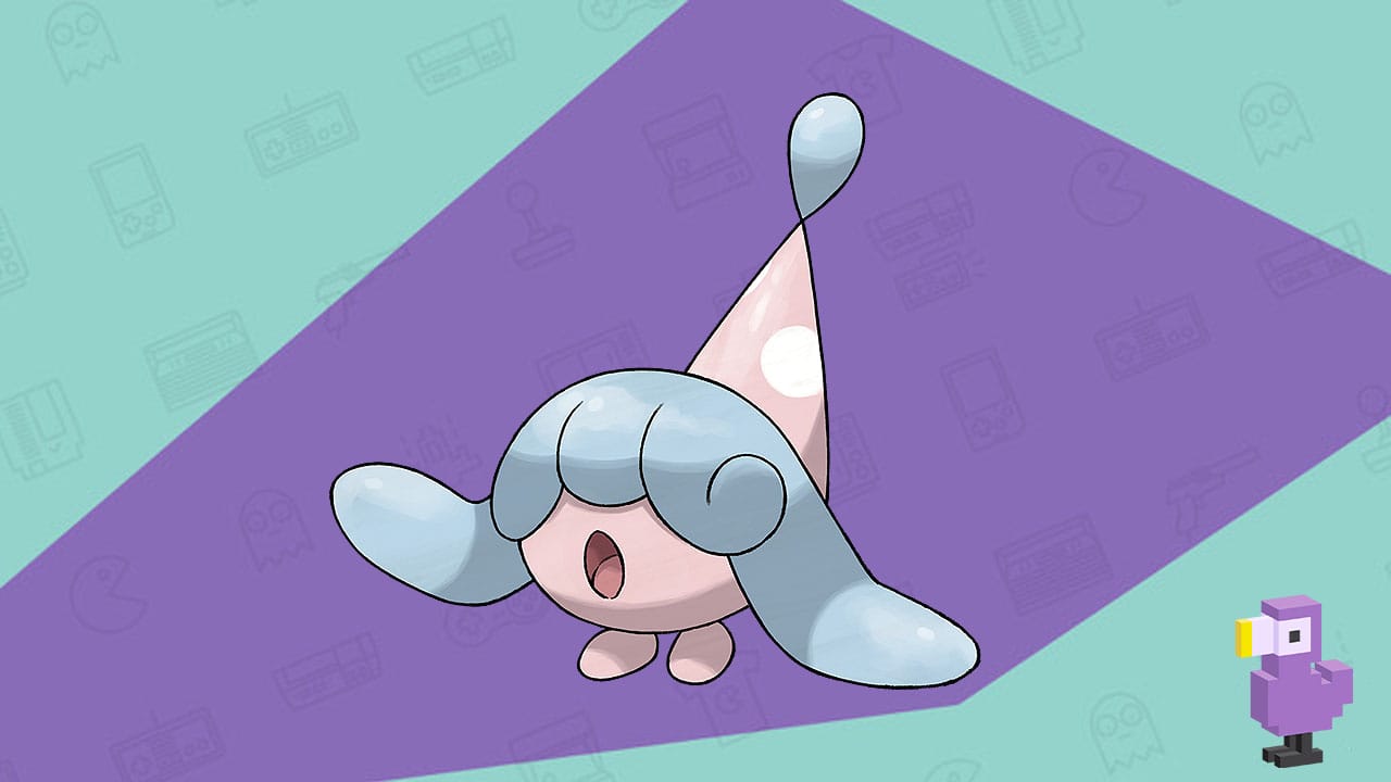Hatena - small pokemon with blue hair and a pink hat