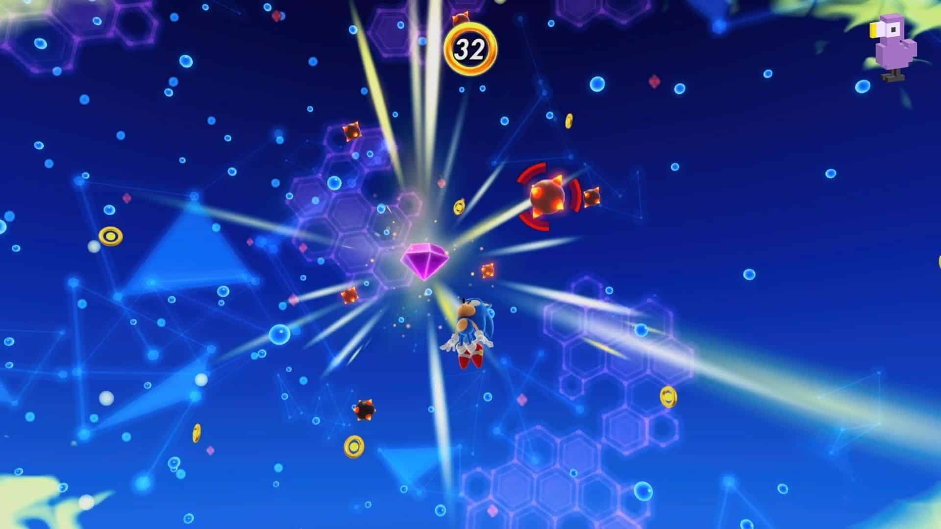 SONIC AVOIDS A BOMB IN THE SPECIAL STAGE OF SONIC SUPERSTARS