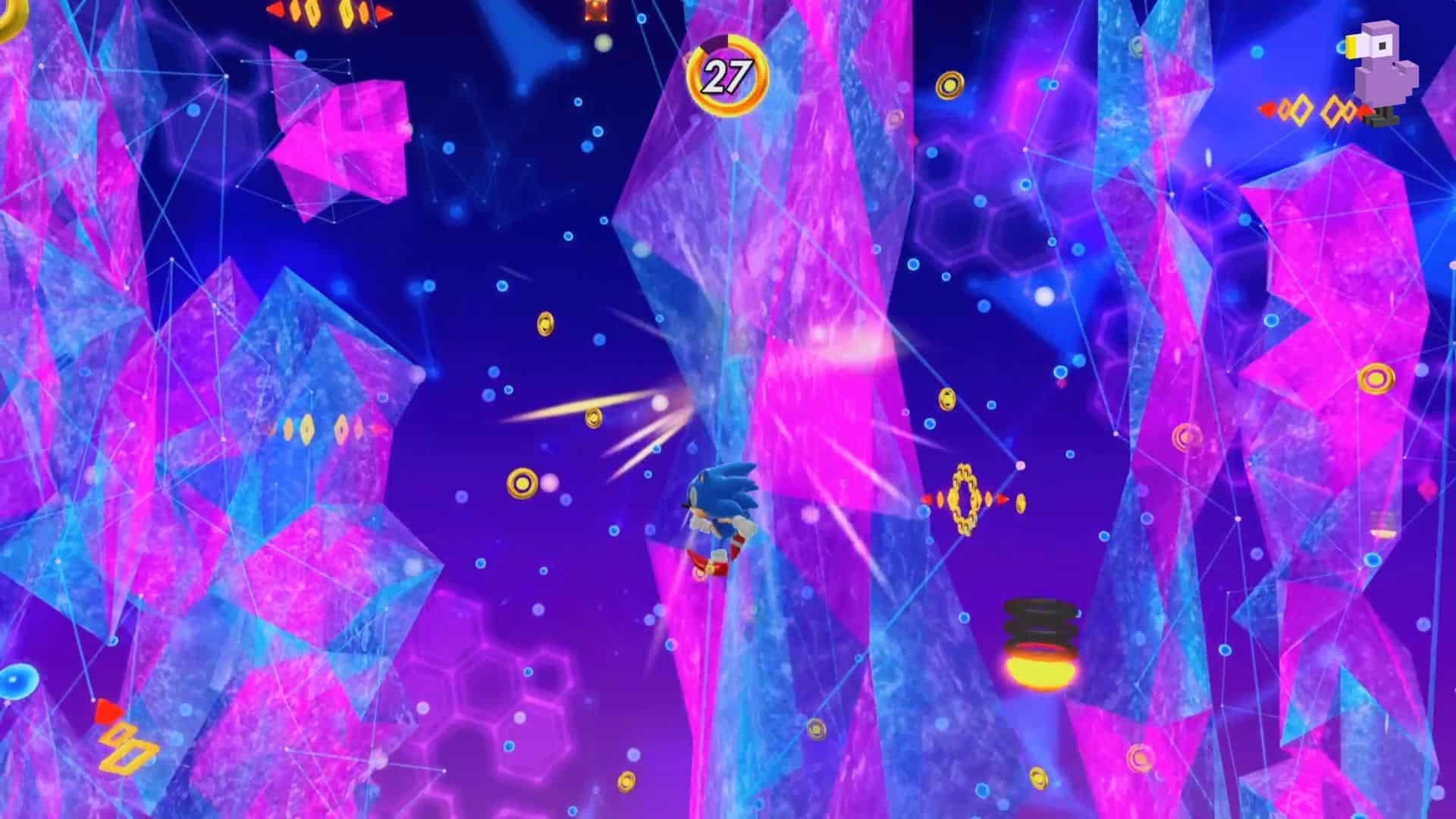 SONIC NAVIGATES CRYSTAL WALLS IN THE SPECIAL STAGE OF SONIC SUPERSTARS