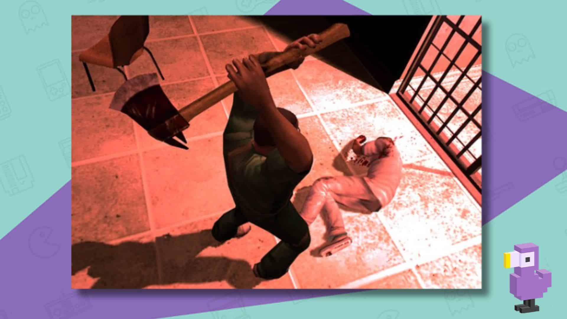 MANHUNT 2 SCREENSHOT OF MAN ATTACKING A MAN WITH AN AXE