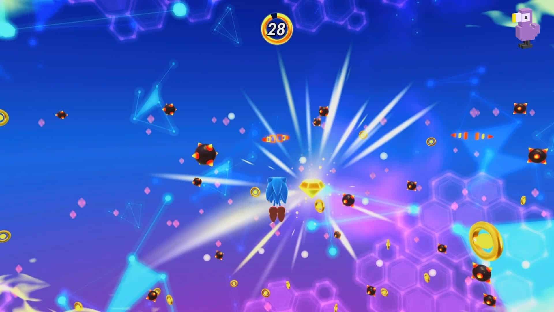 SONIC AVOIDS BOMBS IN THE SPECIAL STAGE OF SONIC SUPERSTARS