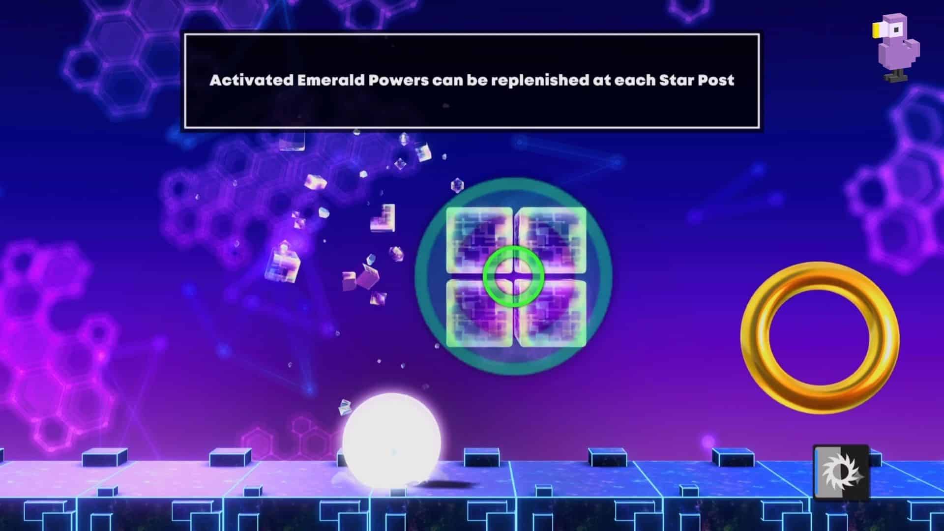 SONIC USES THE EXTRA CHAOS EMERALD POWER TO CHARGE UP HIS HOMING ATTACK IN SONIC SUPERSTARS