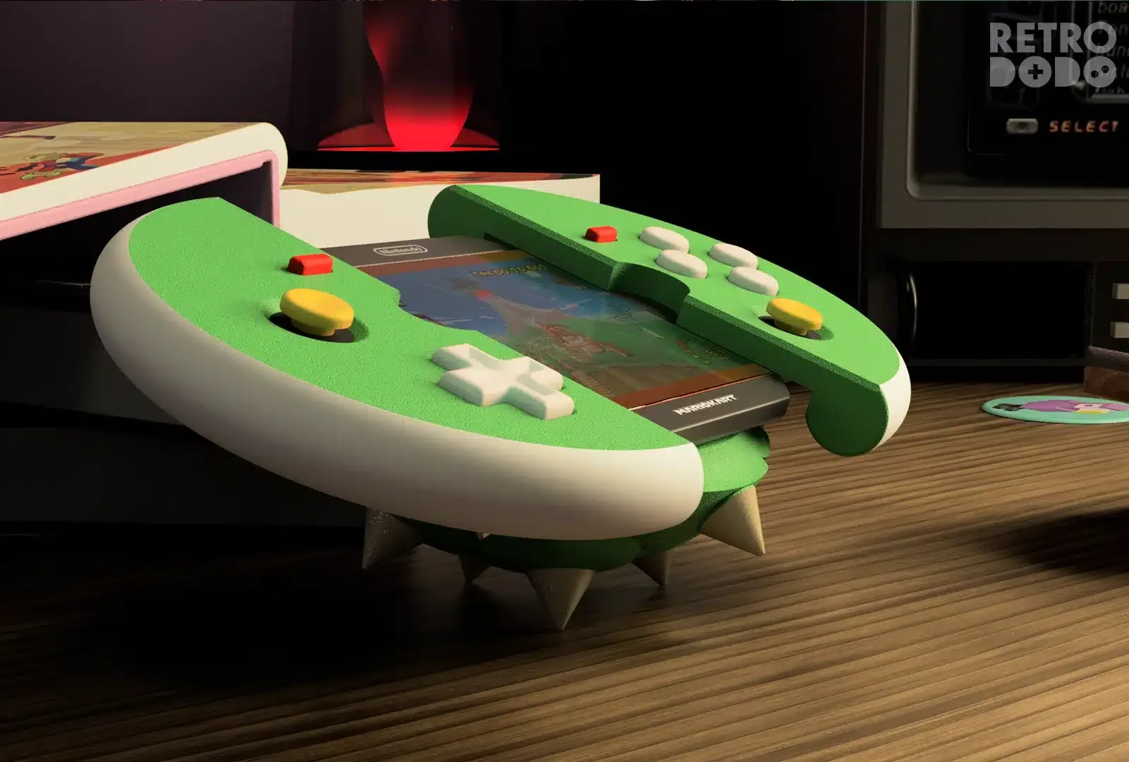 green shell handheld console