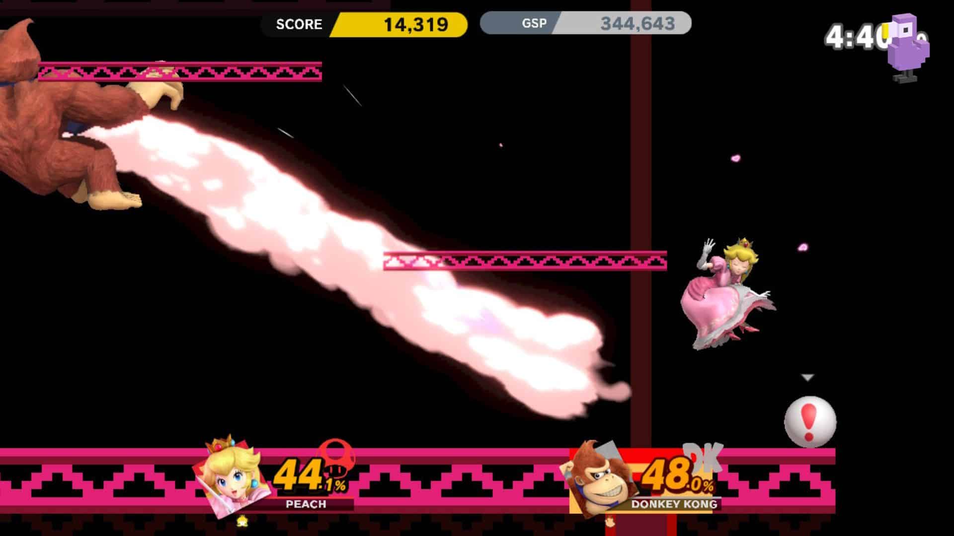 PEACH AND DONKEY KONG DO BATTLE AGAINST A BLACK BACKGROUND