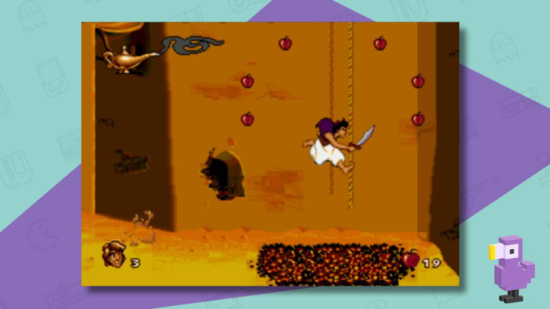 Aladdin jumping over hot coals