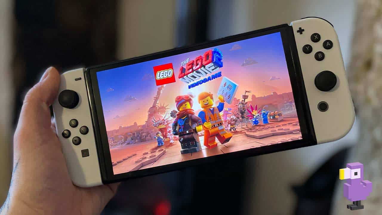The LEGO Movie 2 Videogame on Seb's Nintendo Switch OLED with white Joycons
