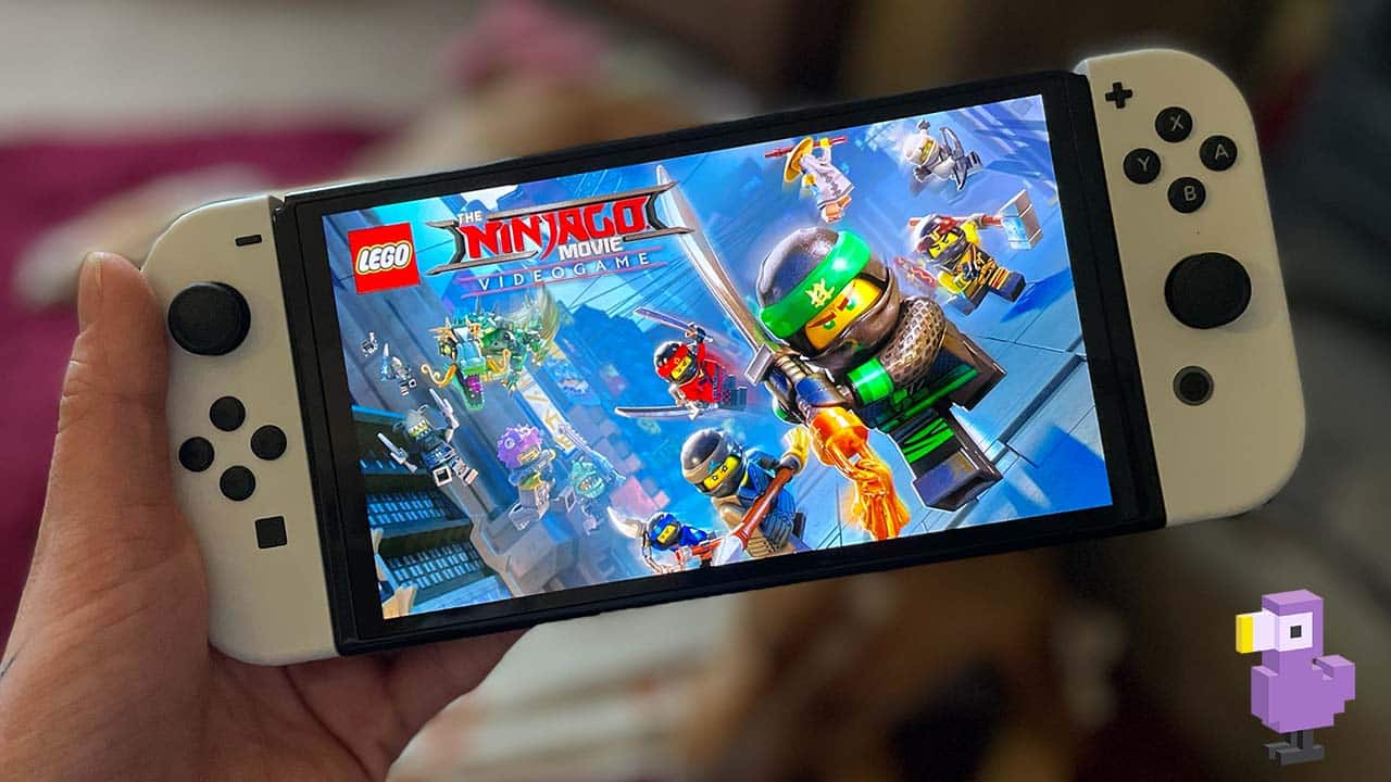 The Lego Ninjago movie video game on Seb's Nintendo Switch OLED with white Joycons
