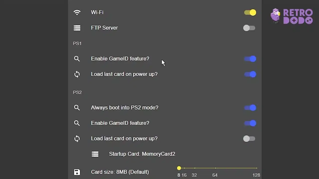 memcard pro 2 settings