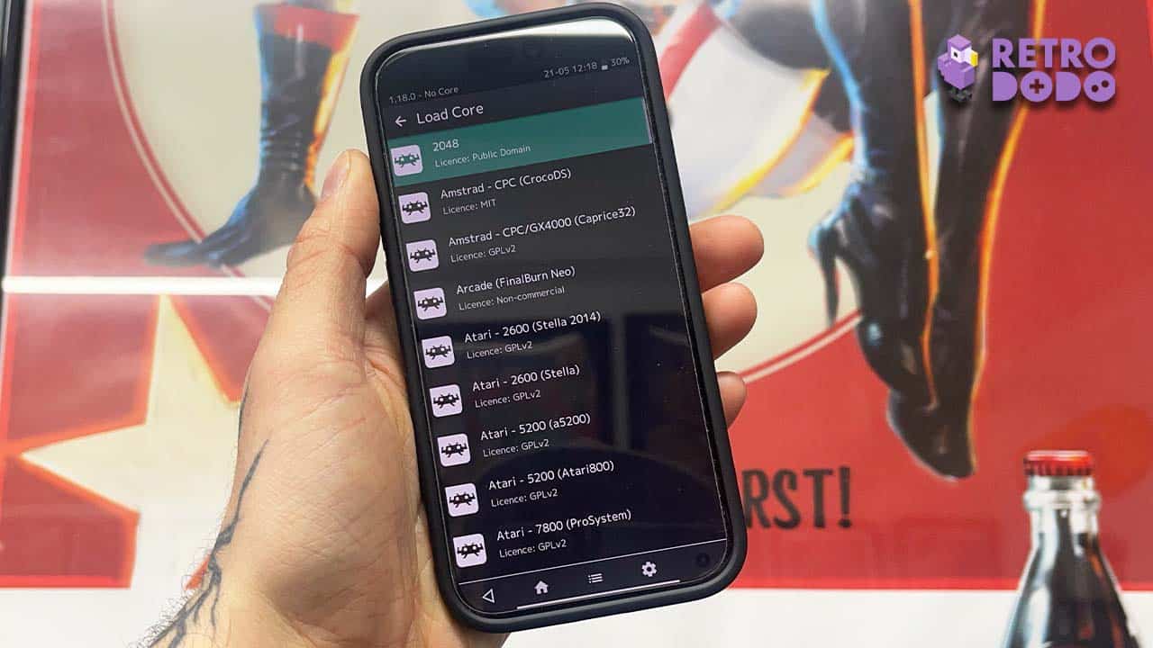 Cores on Retro Arch on Seb's phone