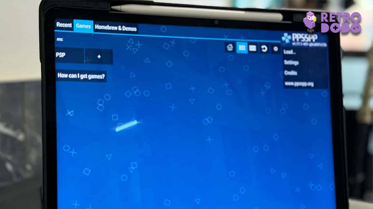 PPSSPP menu screen on an iPad